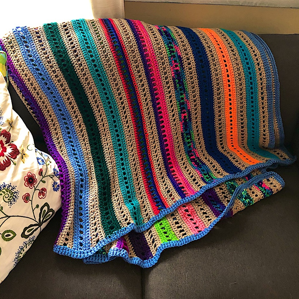 Hand knitted bohemian blanket
